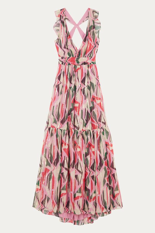 Maxi vestido con estampado psicodélico y escote a la espalda de Ba&sh (cpv).