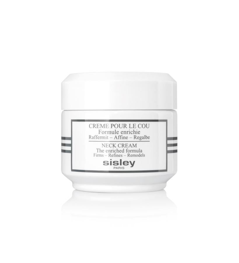 Proporciona un efecto tensor y alisador inmediato, una mejora de la firmeza de la piel, una acción afinante del óvalo y el doble mentón; así como hidratación y nutrición. Todo gracias a la combinación de acción reafirmante intensiva con potentes activos adelgazantes.  Crème pour le Cou de Sisley  (129,50 €).