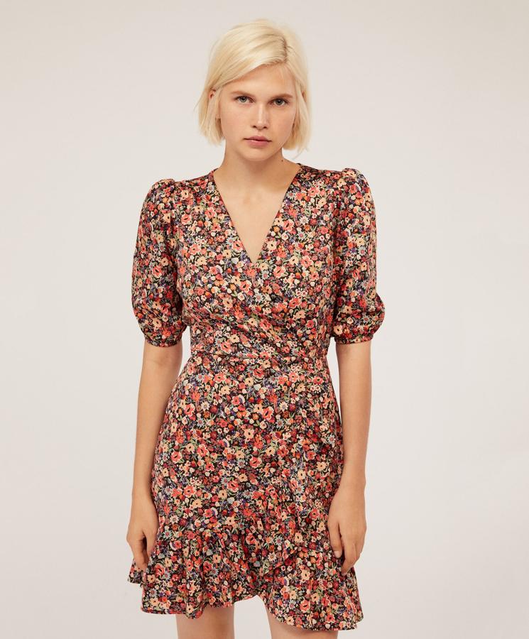 Vestido corto volantes estampado flor disty. Escote pico y manga abullonada. (29,99 euros)