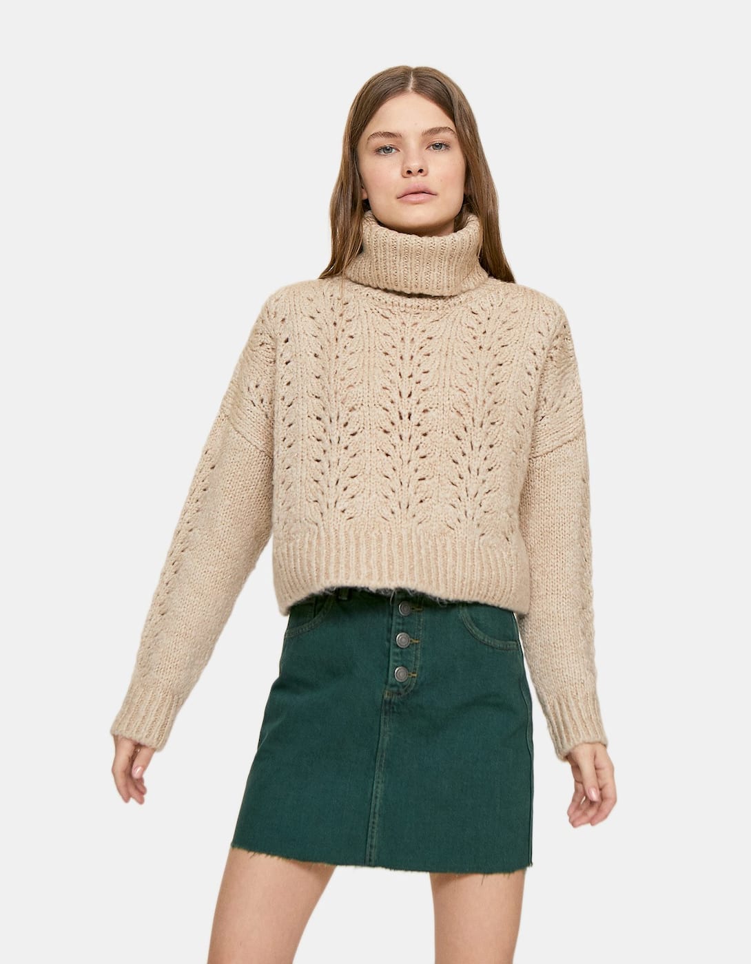 Falda mini denim de color: 17,99 euros de Stradivarius: 17,99 euros.