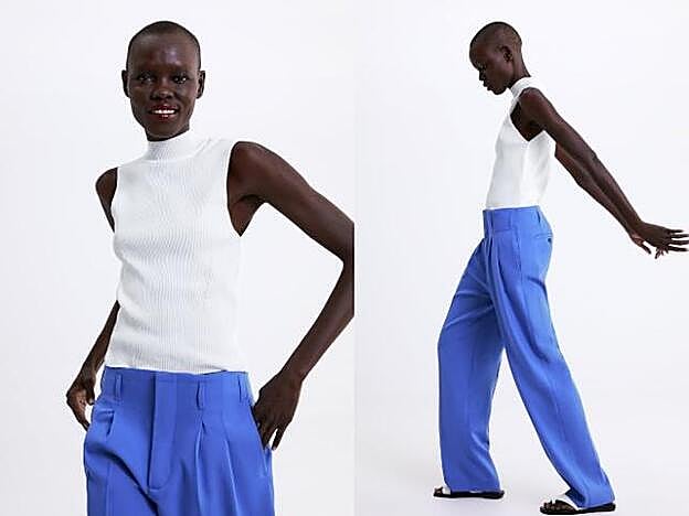 Top blanco con cuello halter de Zara: 12,95 euros.