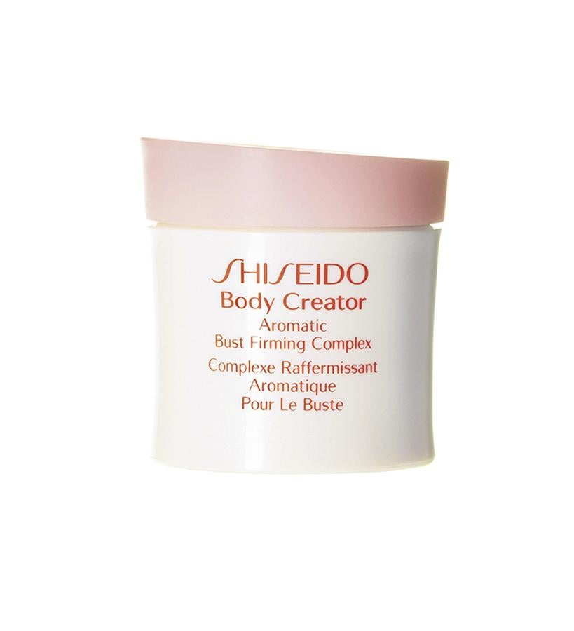 Rica crema satinada que aporta firmeza, resistencia, elasticidad y luminosidad al busto y escote. Incorpora una fragancia relajante compuesta de rosa de té, jazmín, melocotón y lila acuática para convertirse en adictiva.  Body Creator Aromatic Bust Firming de Shiseido  (56 €).