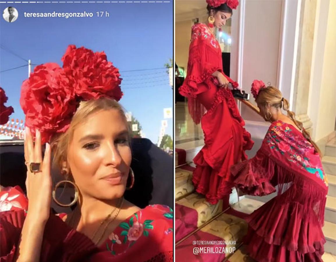 Teresa Andrés Gonzalvo, ha sorprendido con uno de los peinados que más hemos visto en esta Feria de Abril 2019: la coleta baja con burbujas con raya al medio.