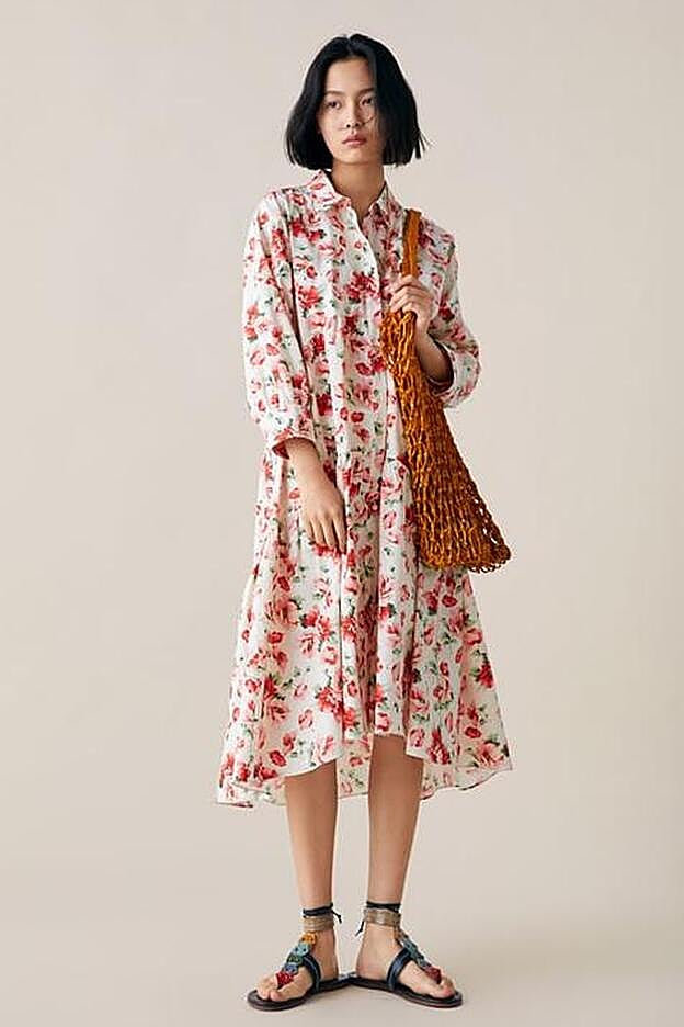 El clásico camisero de flores, pero en línea A y con bajo asimétrico.