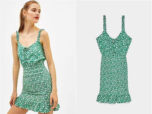 Vestido verde floral de Bershka: 25,99 euros.