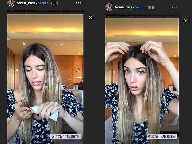 Teresa Bass aplicando acondicionador en su melena para acabar con el encrespamiento.