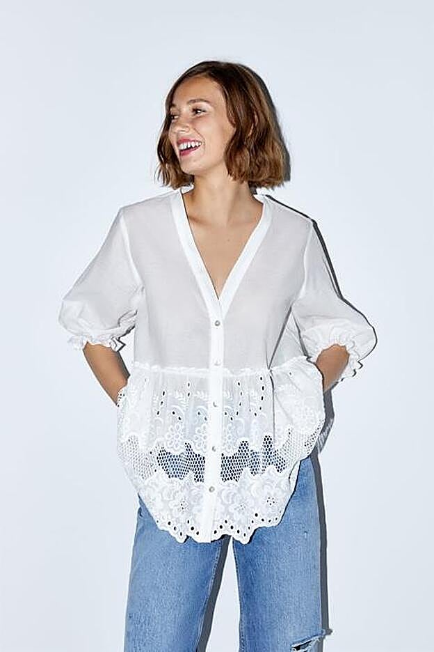 Camisa con bordados perforados, 25,95 euros.