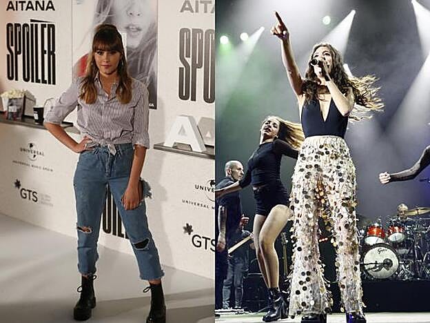 Aitana en la presentación de 'Spoiler' y Ana Guerra durante el concierto de Barcelona.