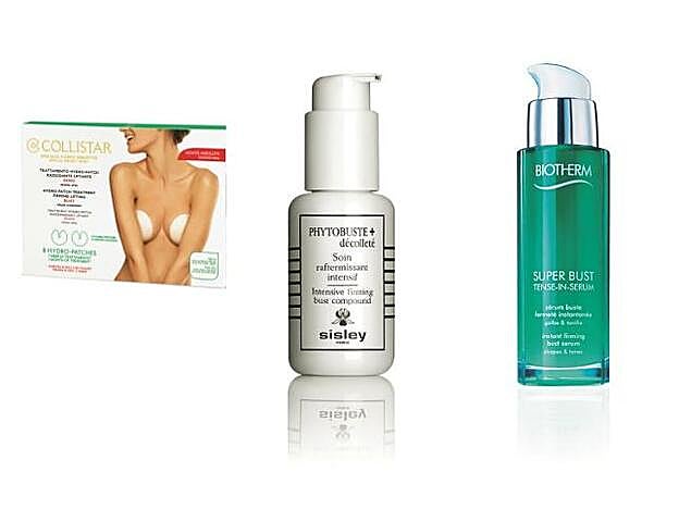 1. Parches Remodelantes Lifting de Collistar (45,50 €). 2. Phytobuste+Decolleté de Sisley (214,50 €). 3. Super Bust Tense-In Sérum de Biotherm (43 €).