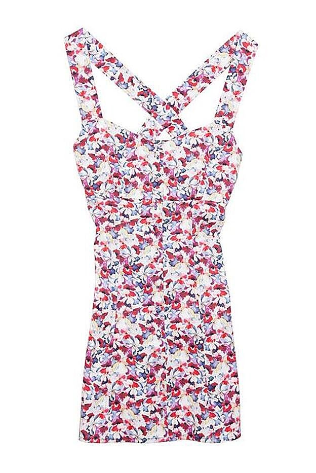 Vestido tipo pichi con estampado de tulipanes, 116 euros.