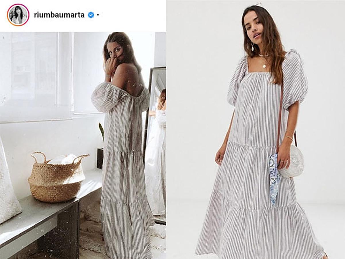 Marta Riumbau es una fanática de los vestidos largos y románticos. Este con estampado de rayas lo consiguió a través de la web de Asos y por  solo 44,99 euros  ¡ya es nuestro favorito!