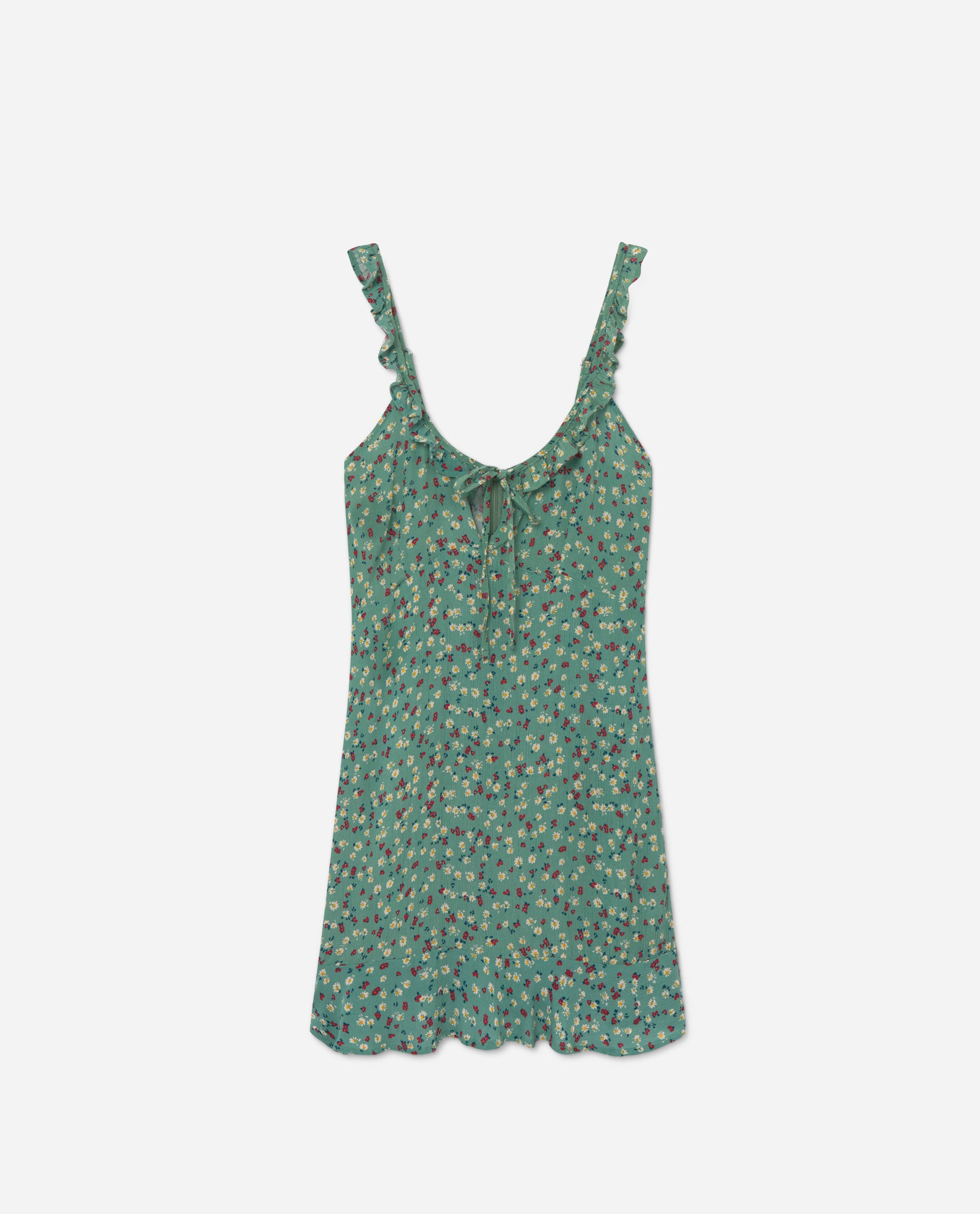 Vestido tirantes con volantes y estampado de flores. (15,99 euros).