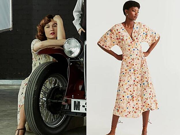 Marga (Nadia de Santiago) sale con un vestido de flores parecido al de Mango.