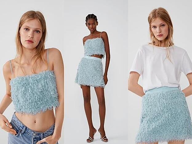 Zara tiene a la venta este conjunto de plumas en gris azulado.