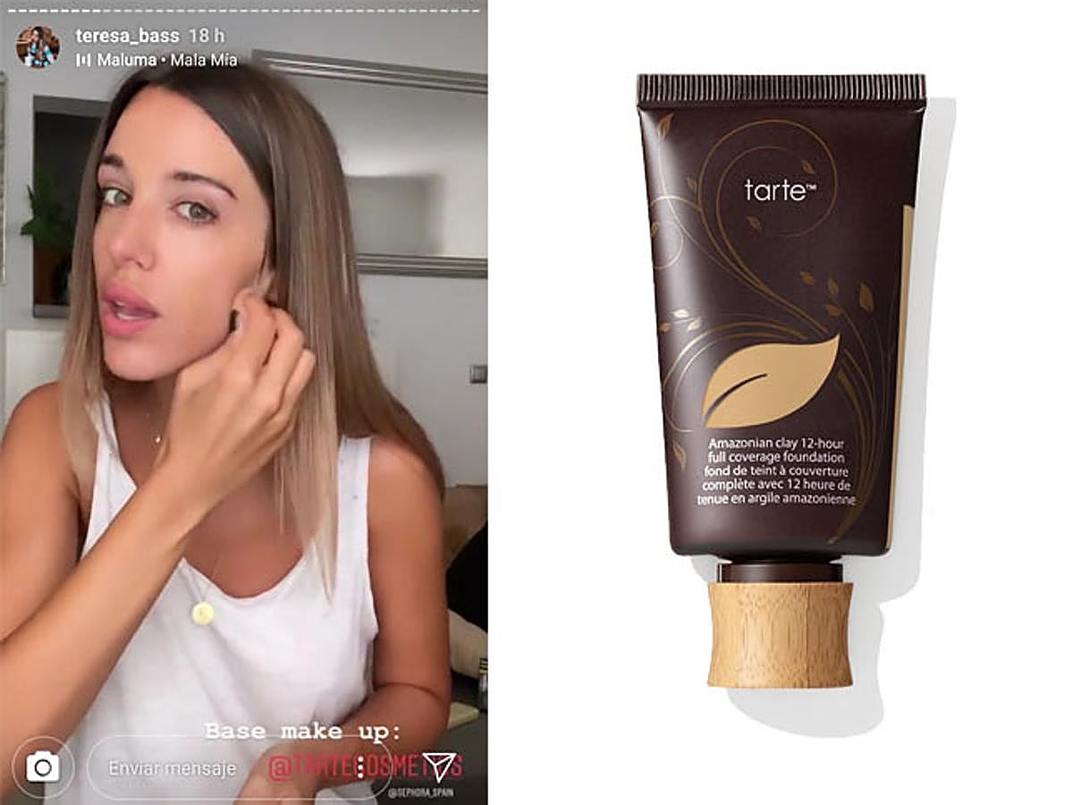 La influencer prefiere decantarse por un tono de base cercano a su tono de piel natural y para ello se decanta por la Amazonian clay 12-hour full coverage foundation de Tarte.