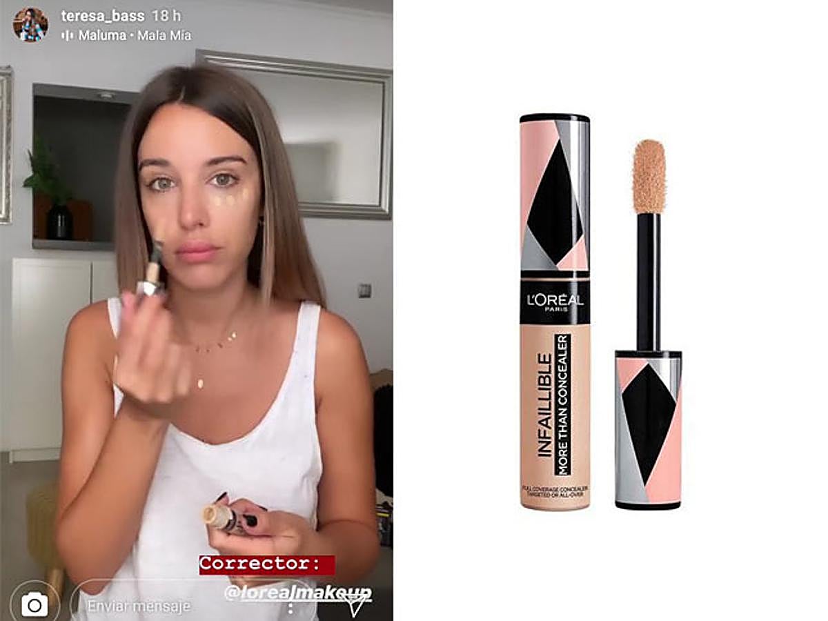 Para conseguir un efecto buena cara casi instantáneo, Teresa Bass aplica el corrector Infalible Full Wear Concealer de L'Oreal en la zona de las ojeras.