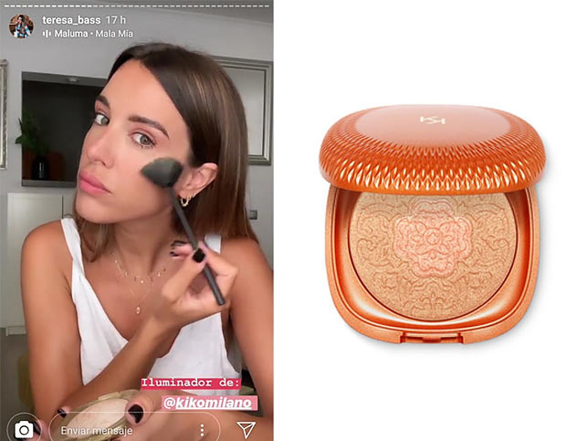 La influencer nunca se olvida de iluminar los puntos clave del rostro (parte alta de los pómulos, bajo el arco de la ceja, punta de la nariz y arco de cupido). Ella en concreto ha utilizado los polvos iluminadores compactos de Kiko.