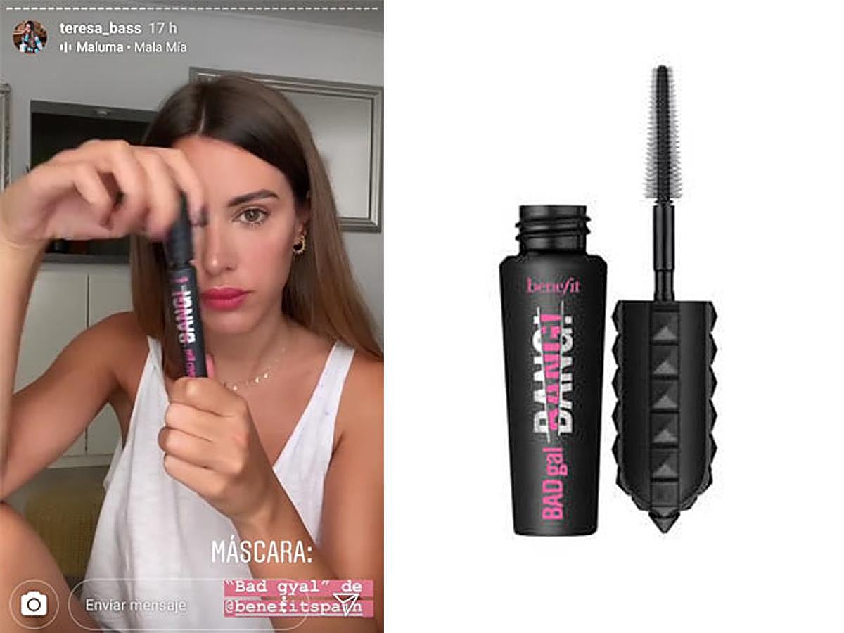 Para rematar su maquillaje, la influencer opta por utilizar la máscara de pestañas voluminizadora Bad Gal de Benefit Cosmetics que aporta un volumen increíble y además sin sobrecargar las pestañas.