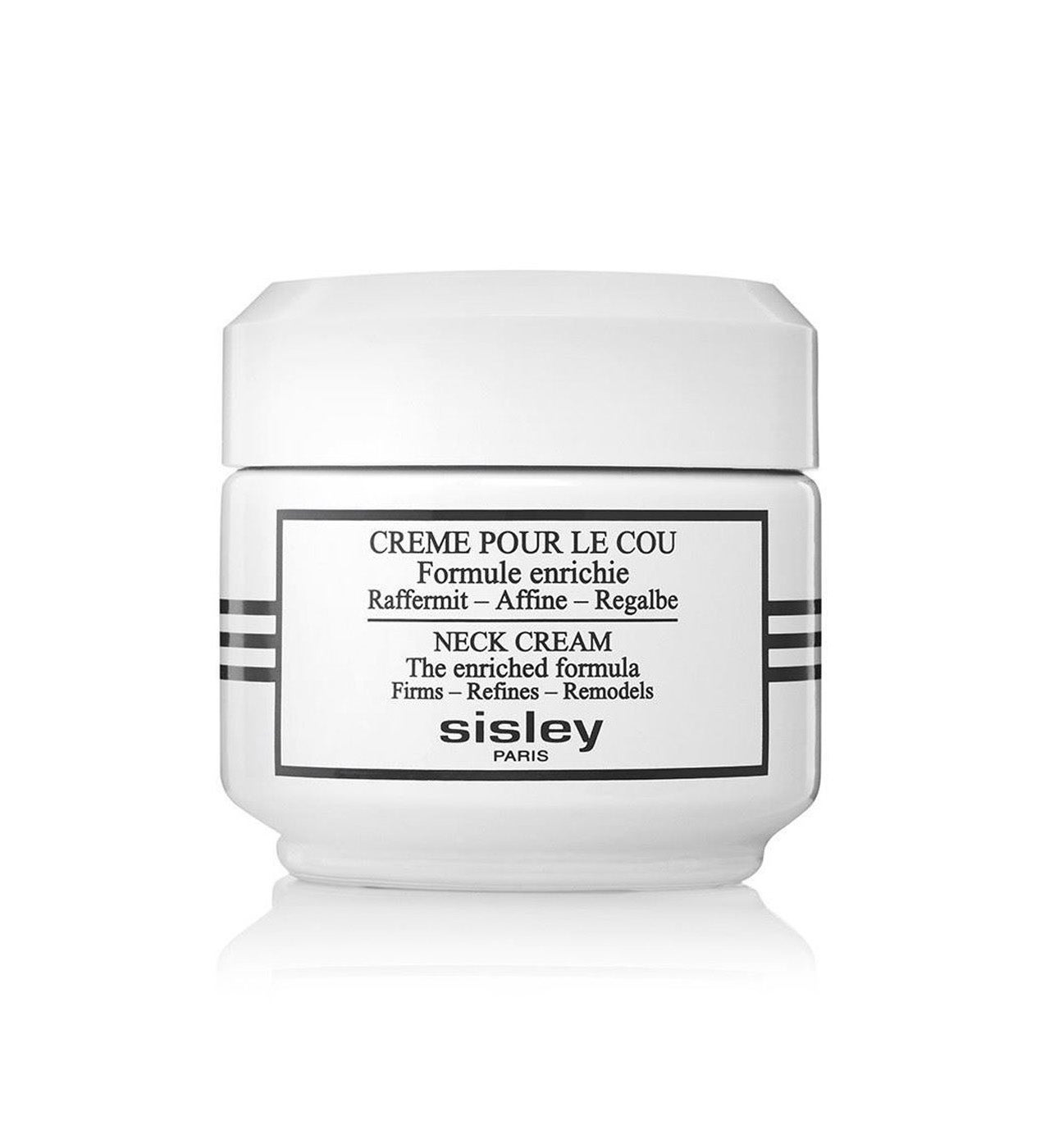 Un tratamiento global para afinar el cuello y esculpir el óvalo del rostro. Al extender esta crema en el cuello y el escote, tu piel se sentirá un poco más tensa al instante. Ocurre gracias al extracto de fibra de soja y la manteca de karité, capaces de reafirmar y refinar la textura de la piel. (135 €).