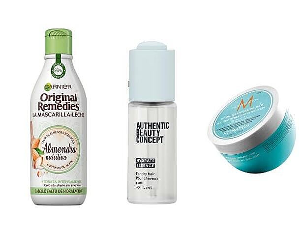 1. Original Remedies La Mascarilla Leche Almendra Nutritiva de Garnier (3,90 €). 2. Esencia Hidratante de Authentic Beauty Concept (c.p.v.). 3. Mascarilla Hidratante Ultraligera de Moroccanoil (28,70 €).