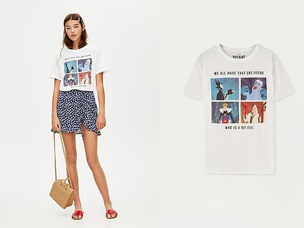 Conjunta la camiseta de villanas de Pull&Bear con una mini falda y sandalias.