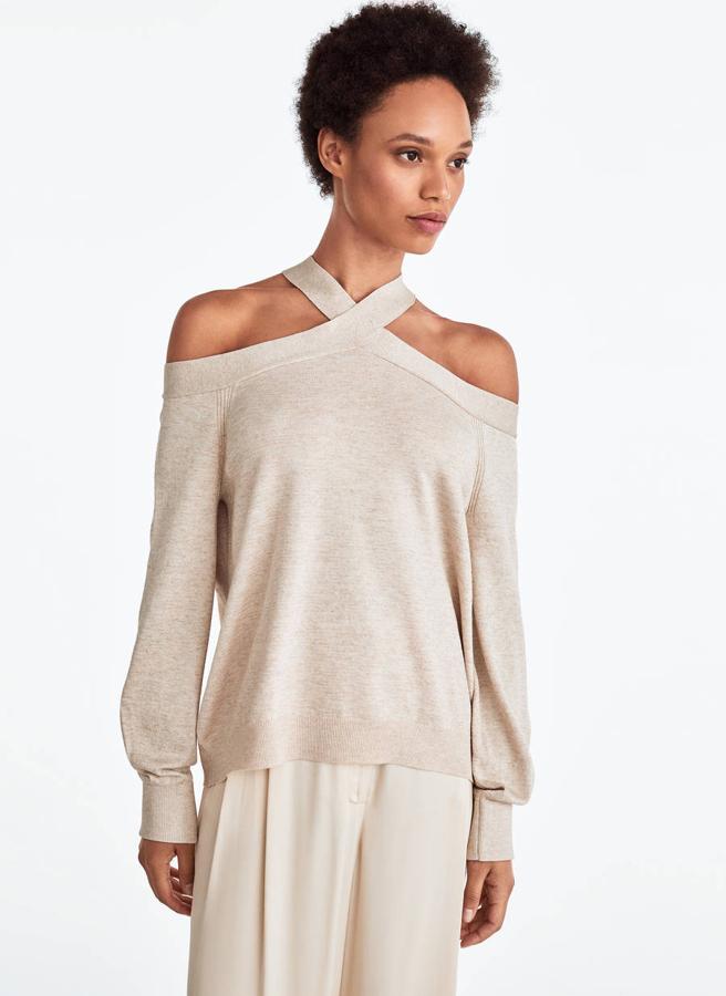 Jersey de tiras cruzadas en los hombros, 69 euros.