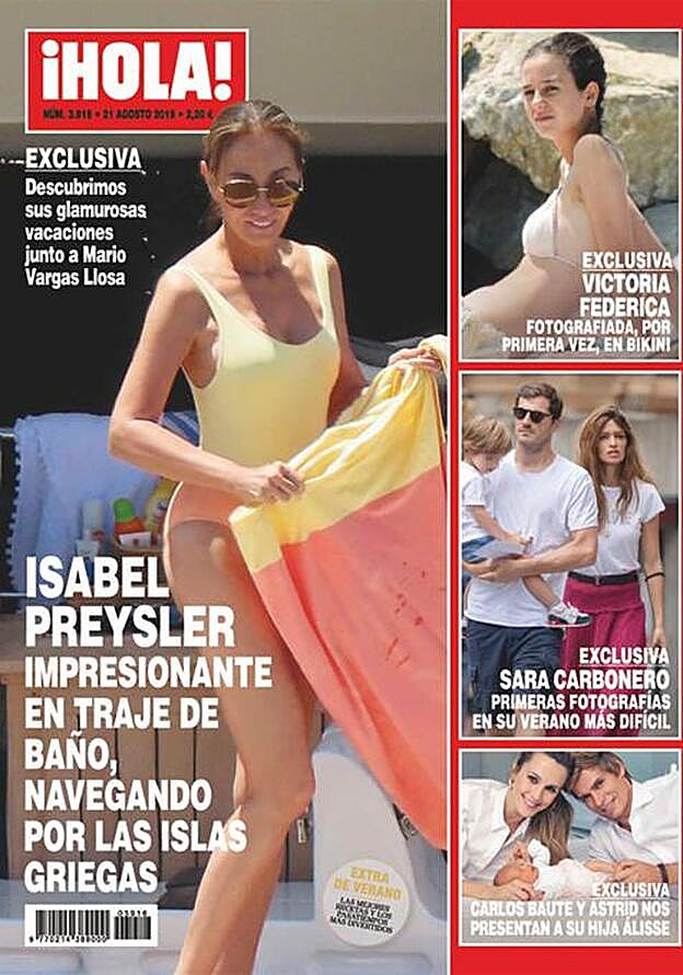 Portada de la revista 'Hola' con la foto de Victoria Federica en bikini en la parte superior derecha.