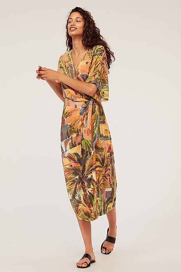 Vestido con estampado de paisaje, de Oysho.