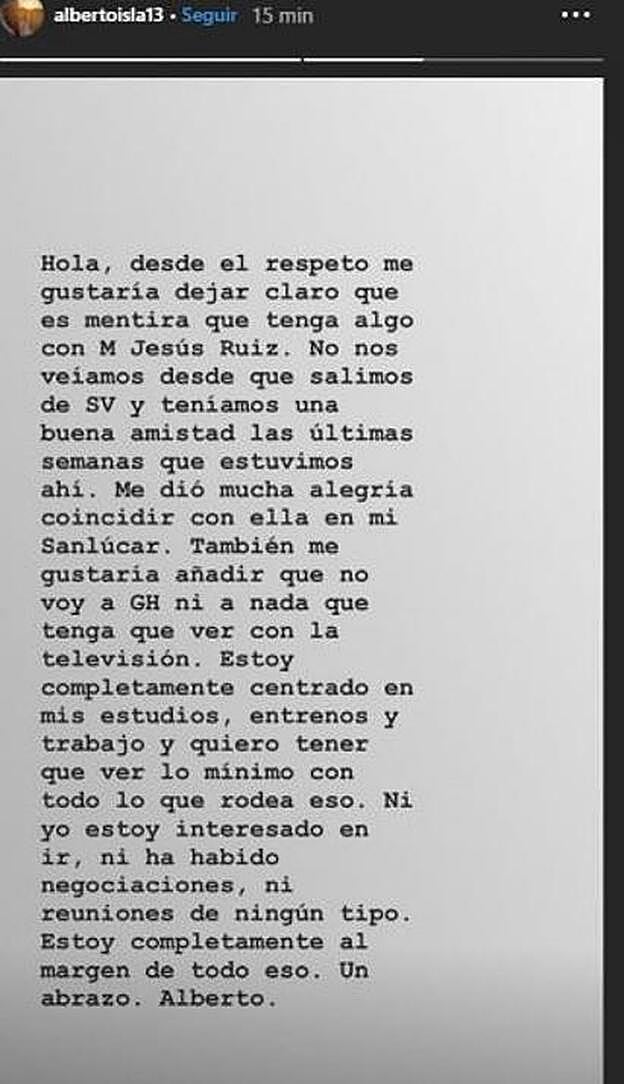 Este es el texto que ha publicado Alberto Isla para aclarar los rumores.