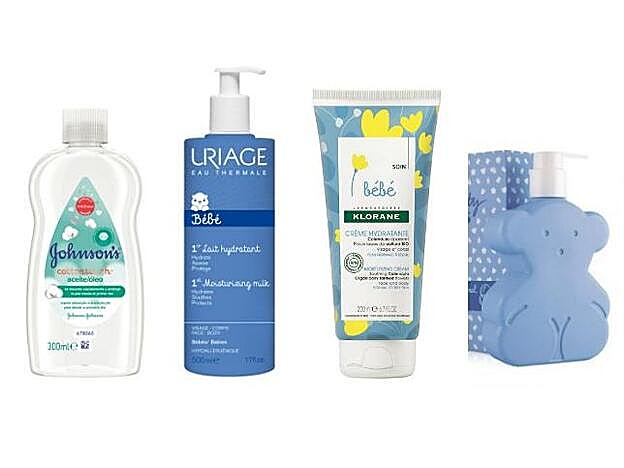 1. Cottontouch Aceite de Johnson’s (2,99 €). 2. 1 Leche Hidratante de Uriage (17 €). 3. Bebé Crema Hidratante Caléndula Bio de Klorane (7,29 €). 4. Baby Tous Loción Corporal de Tous (15,40 €).