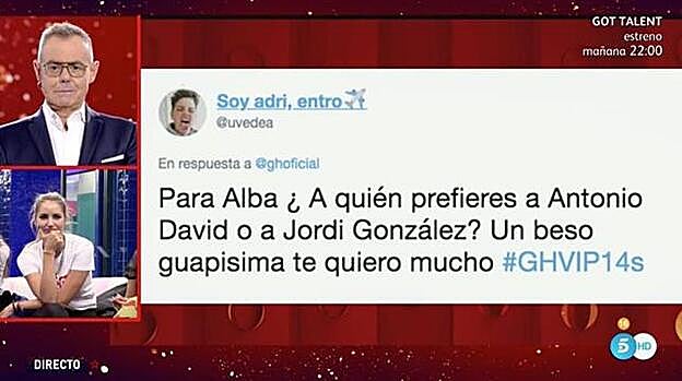 Este es el tuit que sirvió para que Alba Carrillo y Jordi González hiciesen las paces.