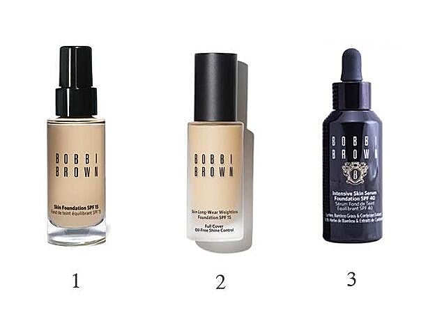 1. BASE SKIN FOUNDATION SPF 15 (49 EUR) / 2. BASE SKIN LONG-WEAR WEIGHTLESS FOUNDATION SPF 15 (44 EUR) / 3. BASE INTENSIVE SKIN SERUM foundation SPF40 (49,69 EUR).