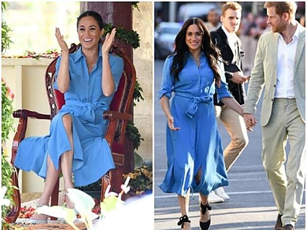 A la izquierda, Meghan Markle en Toga (2018) y a la derecha en Sudáfrica (2019).