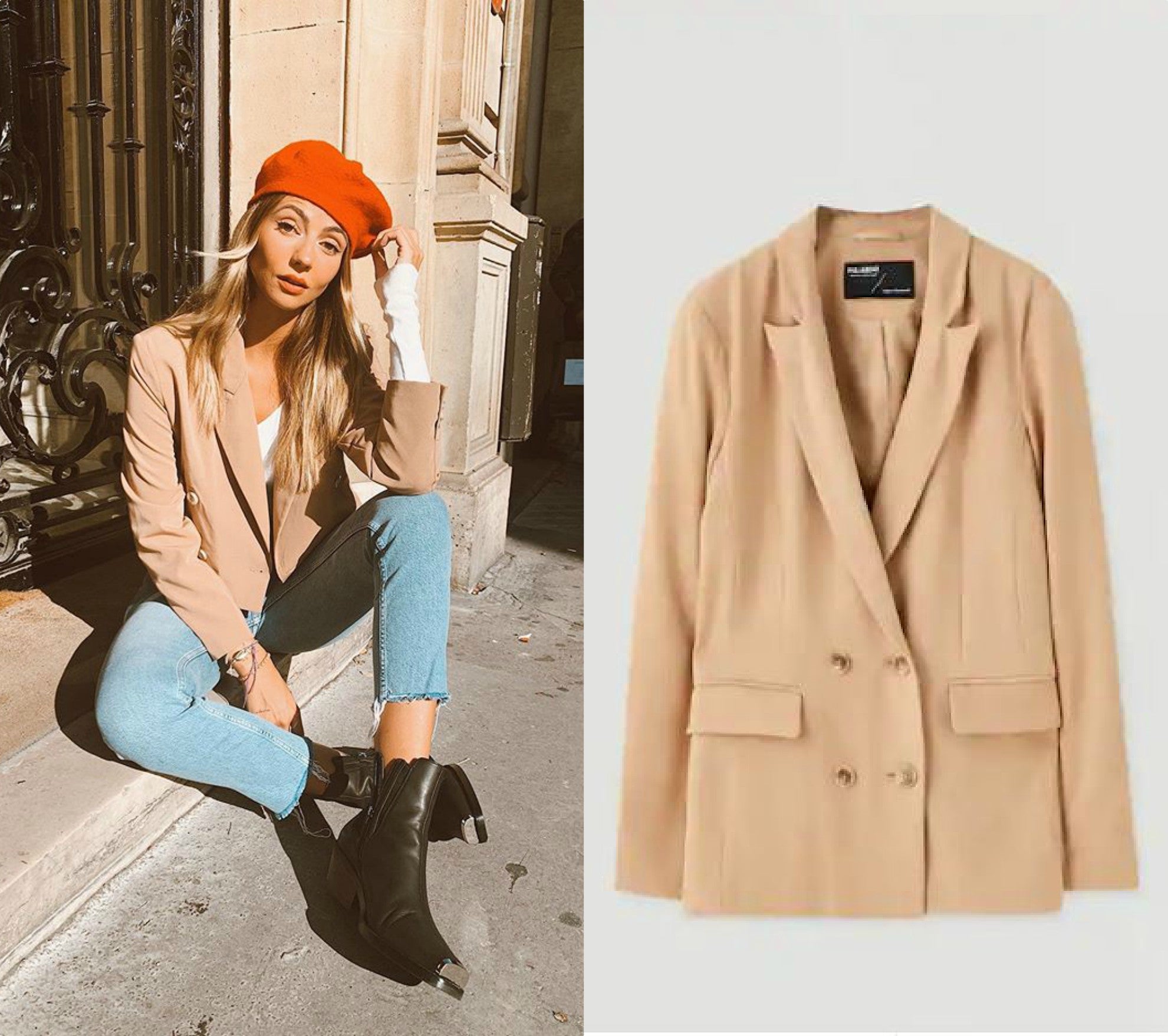 Básica pero elegante y sofisticada. Así son las americanas, la prenda estrella del otoño que todas deberíamos tener en el armario. ¿Alguna idea? Te proponemos esta  blazer cruzada de cuatro botones de Pull&Bear  en tono camel que luce Aretha Fusté en la imagen. (29,99 euros).