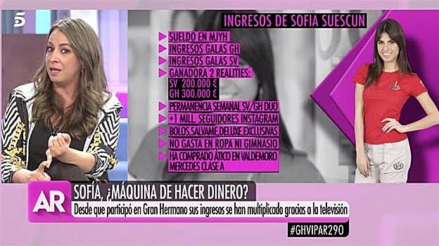 Kiti Gordillo analiza el dinero que ha ganado Sofía Suescun desde que la conocimos en televisión hace tres años.
