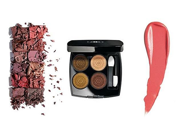 1. Paleta de sombras Facets of You de Neil Young para Douglas (c.p.v.). 2. Les 4 Ombres de la colección Les Ornaments de Chanel (55 €). 3. Colorete en crema Adrenaline Blush de la colección Glam Rock de 3INA (14,95 €).