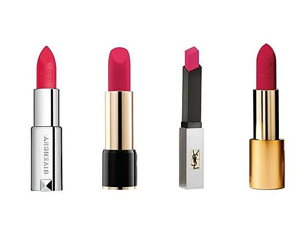 1. Le Rouge Deep Velvet en tono Fuchsia Vibrant de Givenchy (35,50 €). 2. L'Absolu Rouge Drama Matte en Rose Fulminante de Lancôme (35 €). 3. Rouge Pur Couture The Slim Sheer Matte en Rose denudé de Yves Saint Laurent (36,50 €). 4. Skyscraper Rose de Lisa Eldridge.