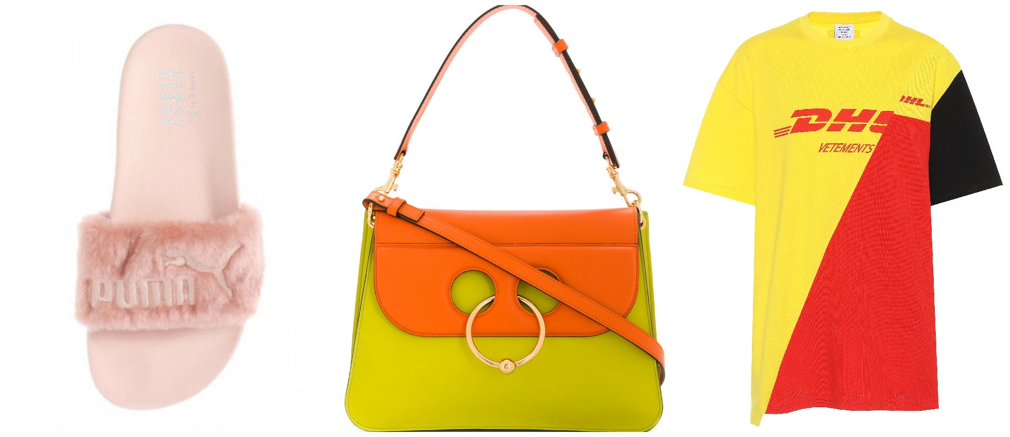 En 2016 vivimos una explosión de color con las zapatillas de piscina de peluche de Fenty x Puma y el bolso Pierce de JW Anderson, y alucinamos con que Vetements elevara a icono de moda la camiseta de los repartidores de DHL.