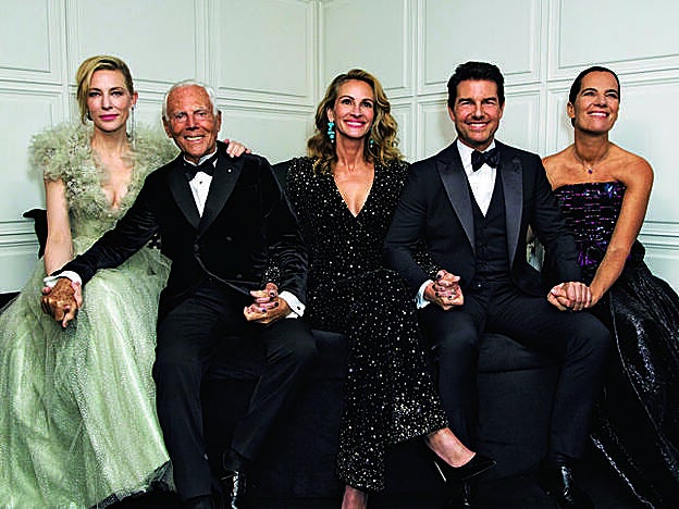 Cate Blanchet, Giorgio Armani, Julia Roberts, Tom Cruise y Roberta Armani en Londres, celebrando el reconocimiento del British Fashion Council.