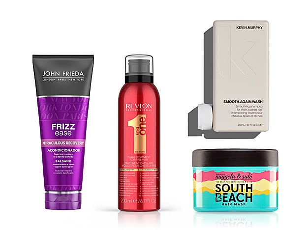 Acondicionador Friss Ease de John Fieda (€). UniqOne Foam Treatment de Revlon Professional 16,80 (€). Smooth Again Wash de Kevin Murphy (26,20 €). Mascarilla South Beach de Nuggela & Sulé (27,70 €).