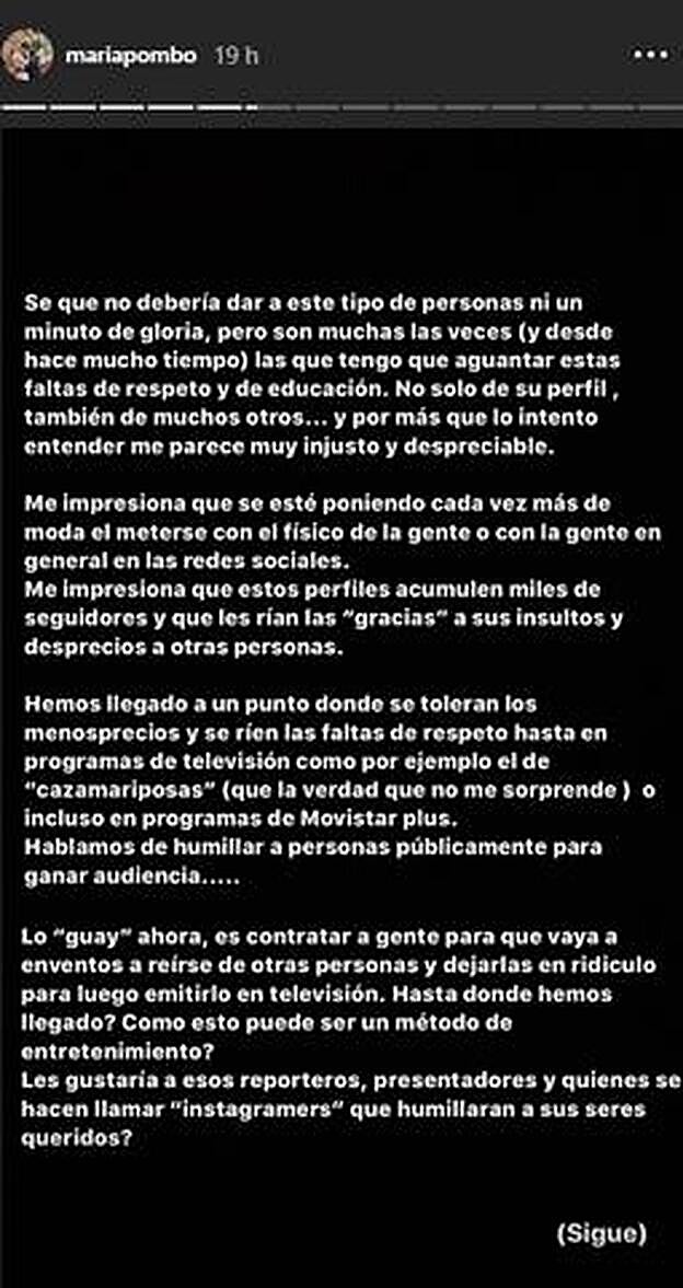 María Pombo comparte unos momentos desagradables.