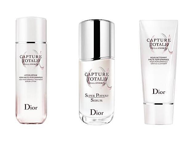 Capture Totale C.E.L.L. Energy Serum-Lotion (75 €), Capture Totale C.E.L.L. Energy Gentle Cleanser (51 €) y Capture Totale C.E.L.L. Energy Super Serum (147 €). Todo de Dior.