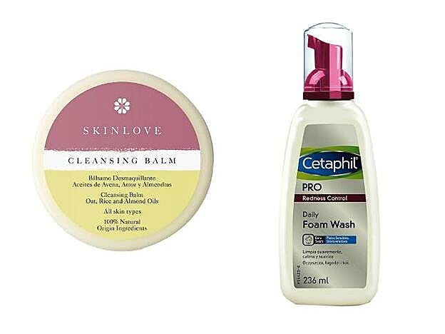 Bálsamo Desmaquillante de Skinlove (19,90 €). Redness Control Espuma de Limpieza de Cetaphil (15,95 €).