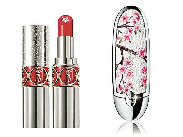 1. Rouge Volupté Rock & Shine de Yves Saint Laurent (36,50 euros). 2. Rouge G Simply Cherry de Guerlain (35,10 euros el recambio y 23,40 euros la carcasa).