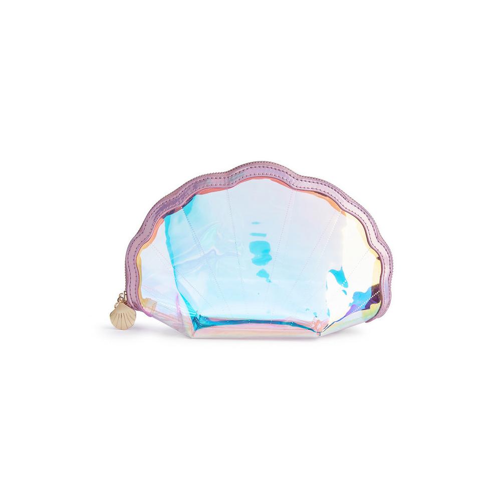 Neceser de maquillaje holográfico con forma de concha. (4 euros).