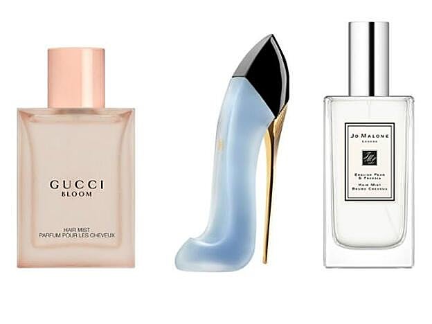 1. Bloom, de Gucci (43 euros). 2. Hair Mist Eau de Parfum Good Girl de Carolina Herrera (39 euros). 3. English Pear Freesia de Jo Malone (39 euros).
