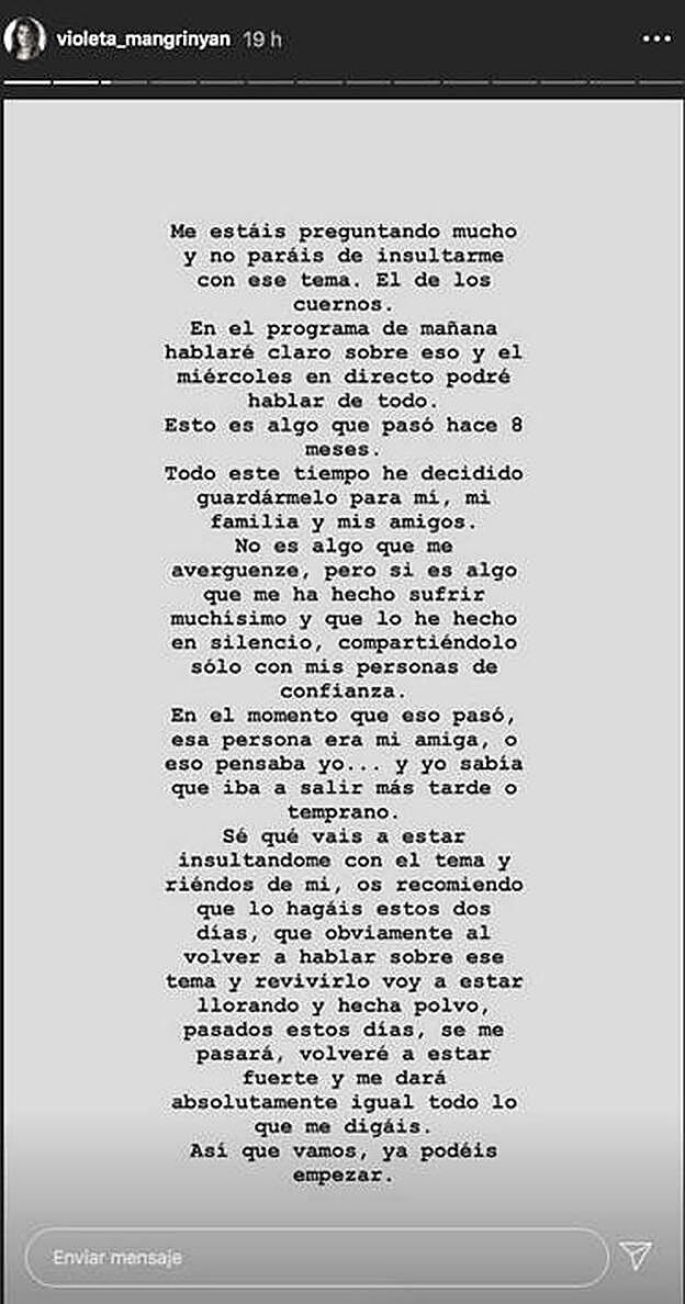 Este es el texto con el que hacía frente a los insultos de "cornuda".