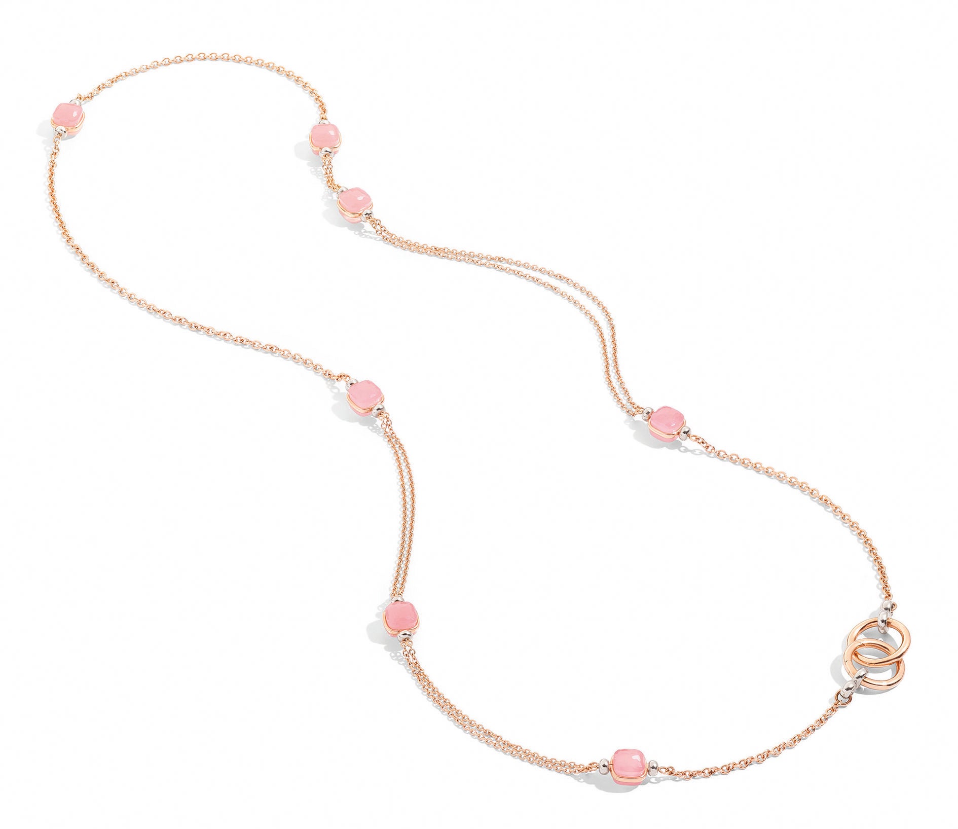 Collar de oro rosa con calcedonias y cuarzo rosa, de Pomellato.