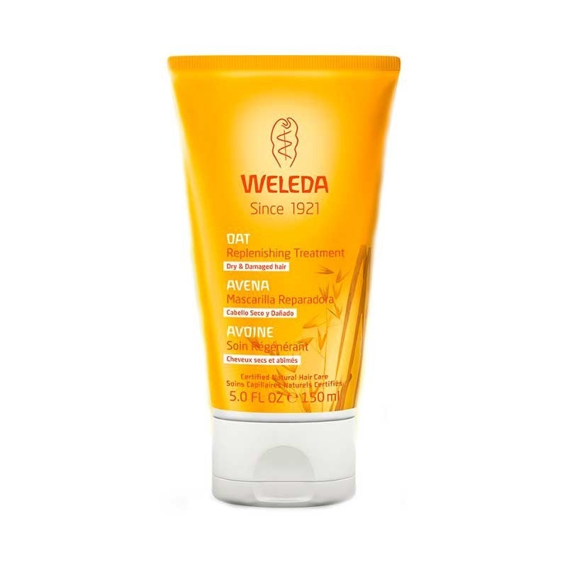 El extracto se avena de esta  mascarilla de Weleda , actúa como un tratamiento intensivo reparador que devuelve toda la hidratación a las fibras capilares. No contiene silicona, conservantes ni colorantes. (7,94 euros).