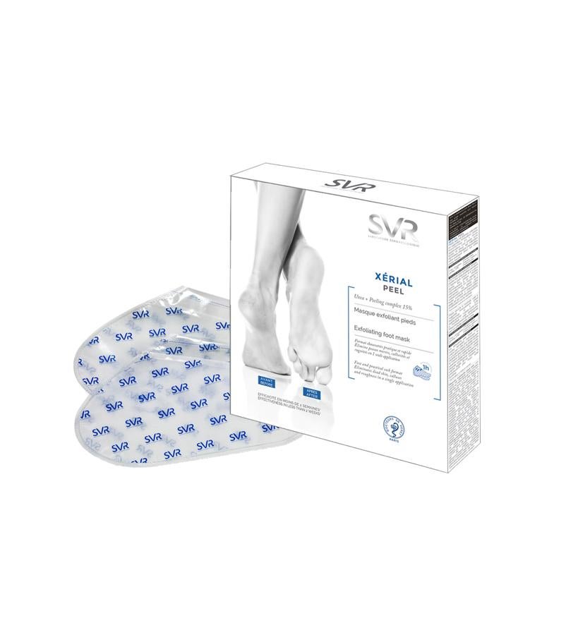 Son los grandes olvidados, así que aprovecha para darles todos los mimos, y mucho más ahora que vas a llevarlos descalzos por la casa y van a necesitar cuidados extra. Estos calcetines mascarilla liberan ácido glicólico, láctico y urea para eliminar las células muertas y dejar unos talones suaves.  Xérial Peel de SVR  (21,90 €).